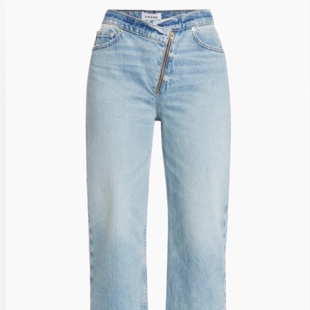 Frame Denim Blue Straight Leg Jeans with Faded Finish